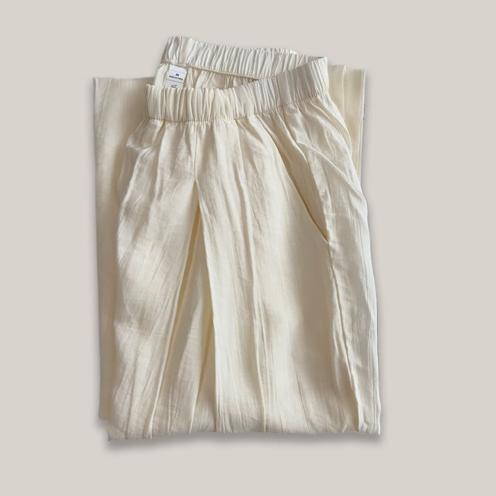 Olivenorma Tencel Cotton Linen Loose Wide-Leg Yoga Pants - Off-White - L - image 2