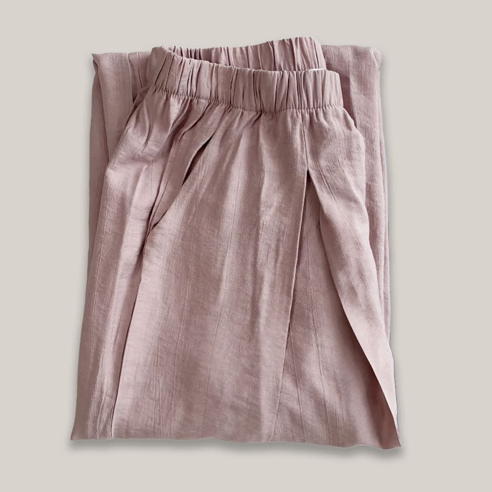 Olivenorma Tencel Cotton Linen Loose Wide-Leg Yoga Pants - Pink - L - image 6