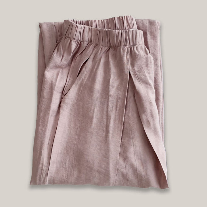 Olivenorma Tencel Cotton Linen Loose Wide-Leg Yoga Pants - Pink - L - image 5