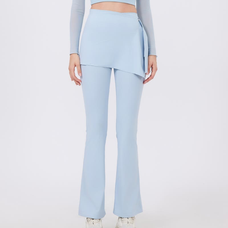 Olivenorma Wide Leg Flare Leggings 2Pcs Hip Cover Up And Yoga Pants Set - LightSkyBlue - XL - image 5