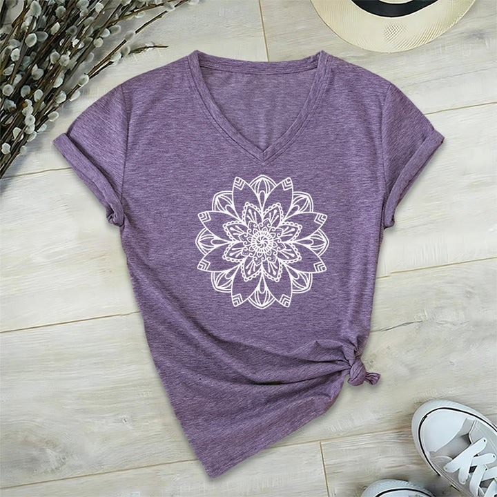 Olivenorma Mandala Floral Tee V-Neck Regular Fit Lotus Spiritual T-Shirt - Purple - 2XL - image 19