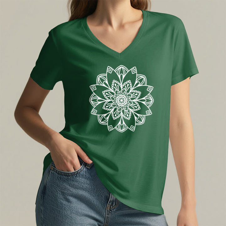 Olivenorma Mandala Floral Tee V-Neck Regular Fit Lotus Spiritual T-Shirt - image 18