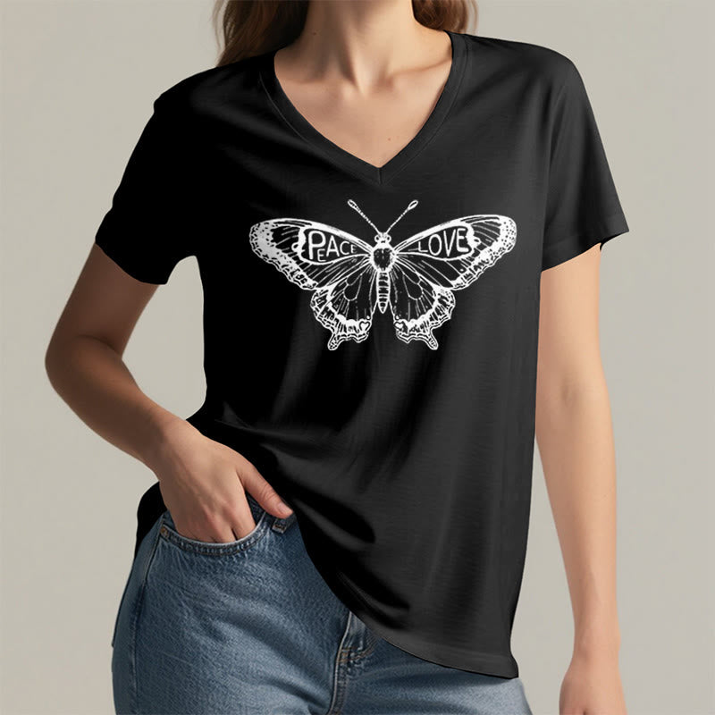 Olivenorma PEACE & LOVE Butterfly Short Sleeve V-Neck T-Shirt - image 8