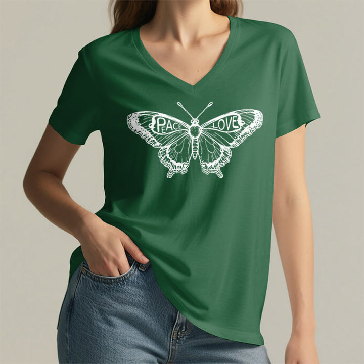 Olivenorma PEACE & LOVE Butterfly Short Sleeve V-Neck T-Shirt - image 18