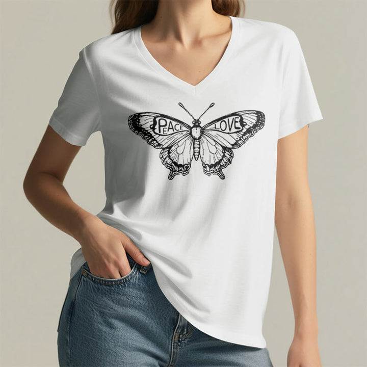 Olivenorma PEACE & LOVE Butterfly Short Sleeve V-Neck T-Shirt - image 12