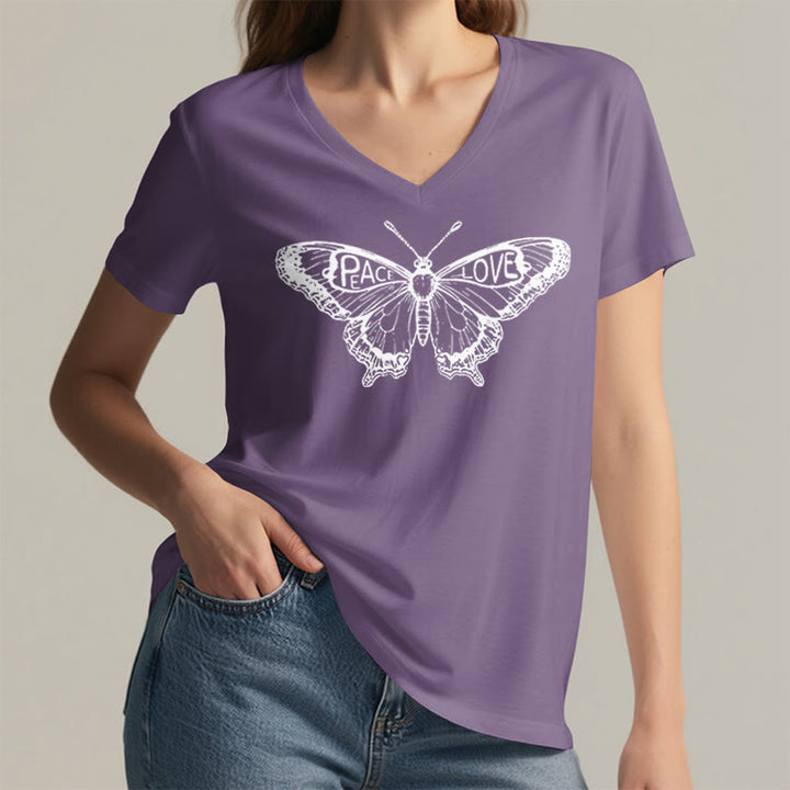 Olivenorma PEACE & LOVE Butterfly Short Sleeve V-Neck T-Shirt - image 20