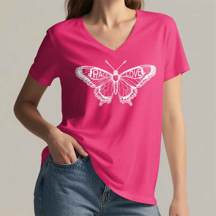 Olivenorma PEACE & LOVE Butterfly Short Sleeve V-Neck T-Shirt - image 30
