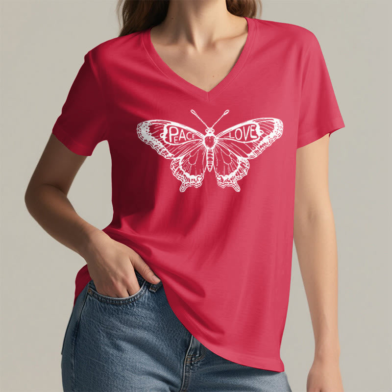 Olivenorma PEACE & LOVE Butterfly Short Sleeve V-Neck T-Shirt - image 28