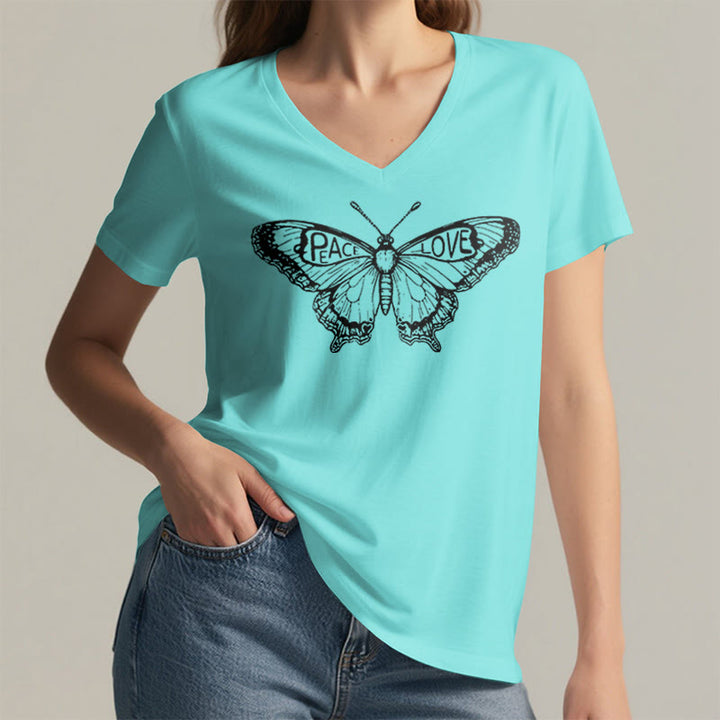 Olivenorma PEACE & LOVE Butterfly Short Sleeve V-Neck T-Shirt - image 16