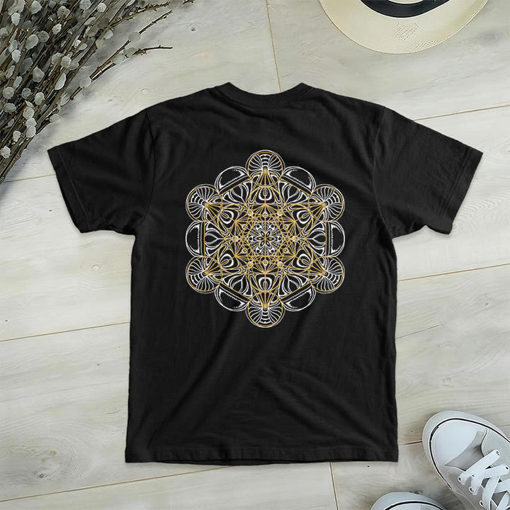 Olivenorma Metatron's Cube Double-Sided Printed Geometric V-Neck T-Shirt  - Black - 2XL - image 9