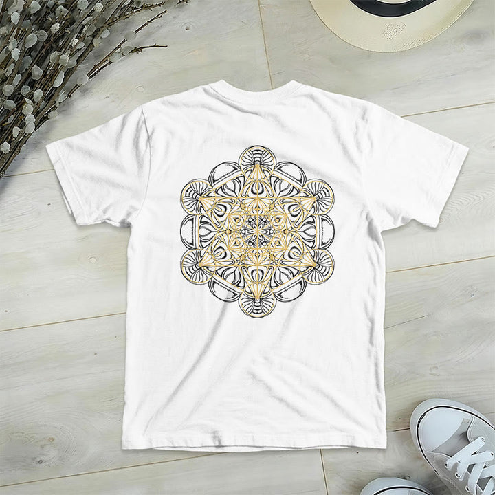 Olivenorma Metatron's Cube Double-Sided Printed Geometric V-Neck T-Shirt  - White - 2XL - image 11