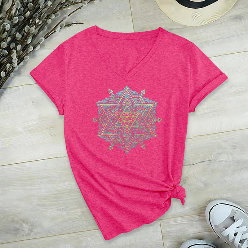 Olivenorma Metatro's Cube Symbol Sacred Geometry Healing Tee V-Neck Spiritual T-Shirt - HotPink - 2XL - image 32
