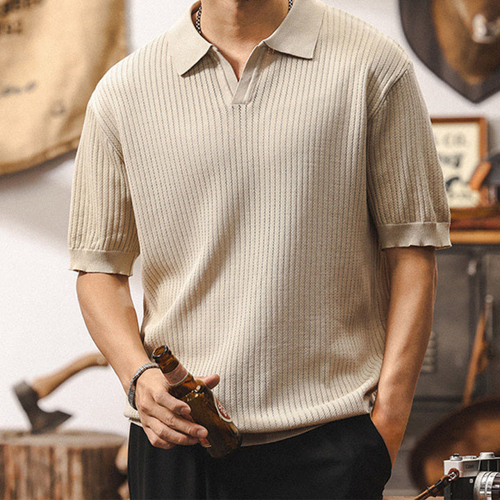 Olivenorma Mens Textured Knit Polo Shirt Regular Fit Short Sleeve Cotton Polo Shirts - image 1