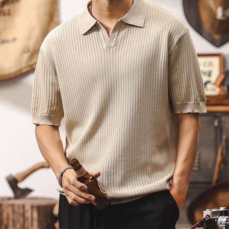 Olivenorma Mens Textured Knit Polo Shirt Regular Fit Short Sleeve Cotton Polo Shirts - image 2