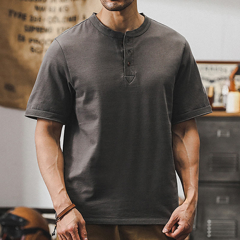 Olivenorma Vintage Mens Crew Neck Loose Fit Heavy Cotton Summer Autumn Shirts - Grey - 4XL - image 15