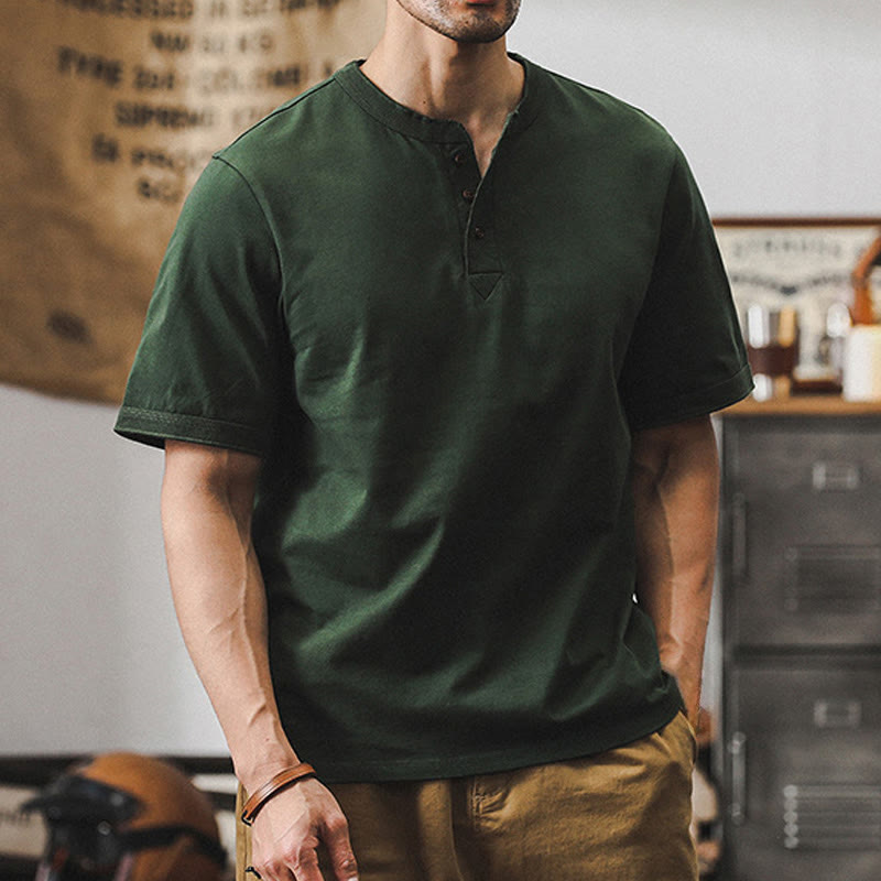 Olivenorma Vintage Mens Crew Neck Loose Fit Heavy Cotton Summer Autumn Shirts - image 2