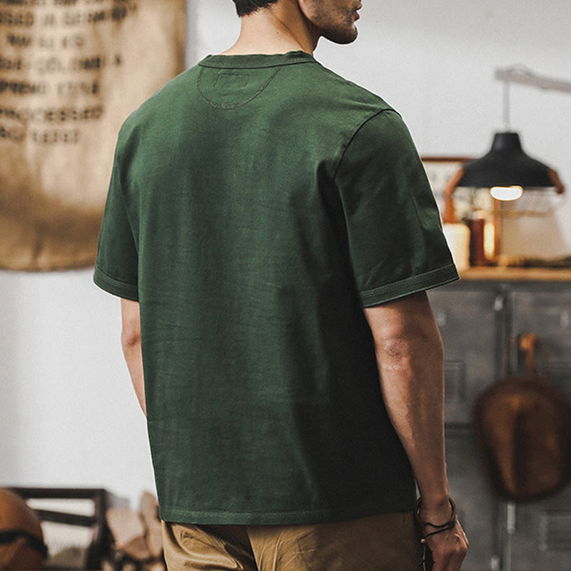 Olivenorma Vintage Mens Crew Neck Loose Fit Heavy Cotton Summer Autumn Shirts - image 4