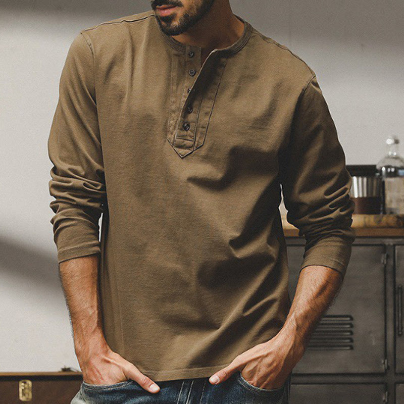 Olivenorma Vintage Mens Long Sleeve Cotton Button Tops Autumn Winter Shirts - image 2