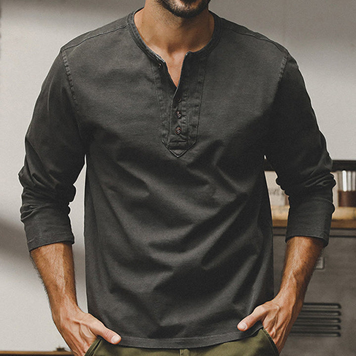 Olivenorma Vintage Mens Long Sleeve Cotton Button Tops Autumn Winter Shirts - Grey - 4XL - image 10