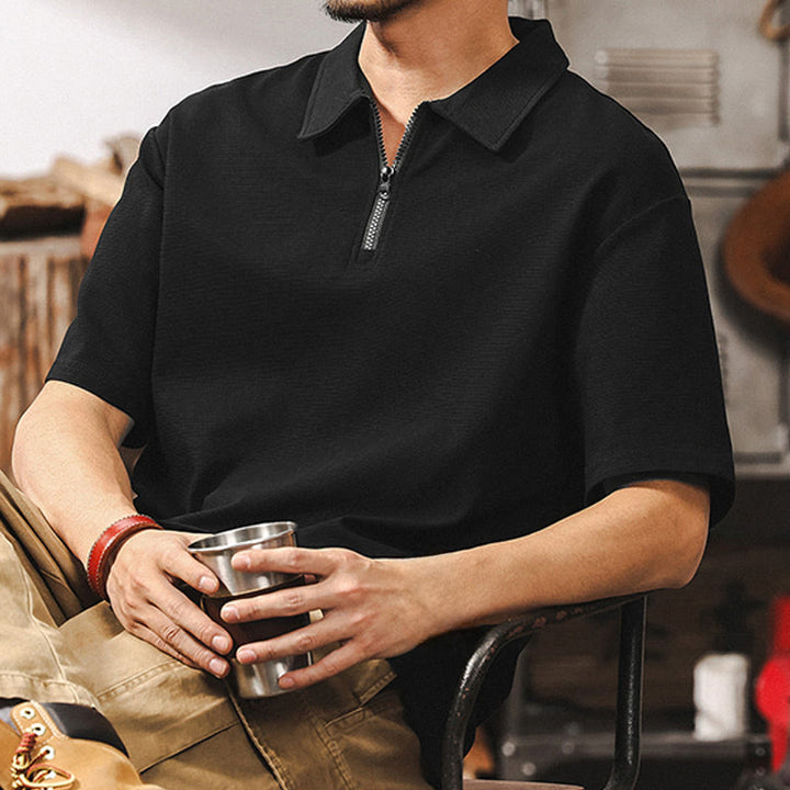 Olivenorma Mens Short Sleeve Cotton Blend Zip Closure Loose Fit Polo Shirt - Black - 4XL - image 9