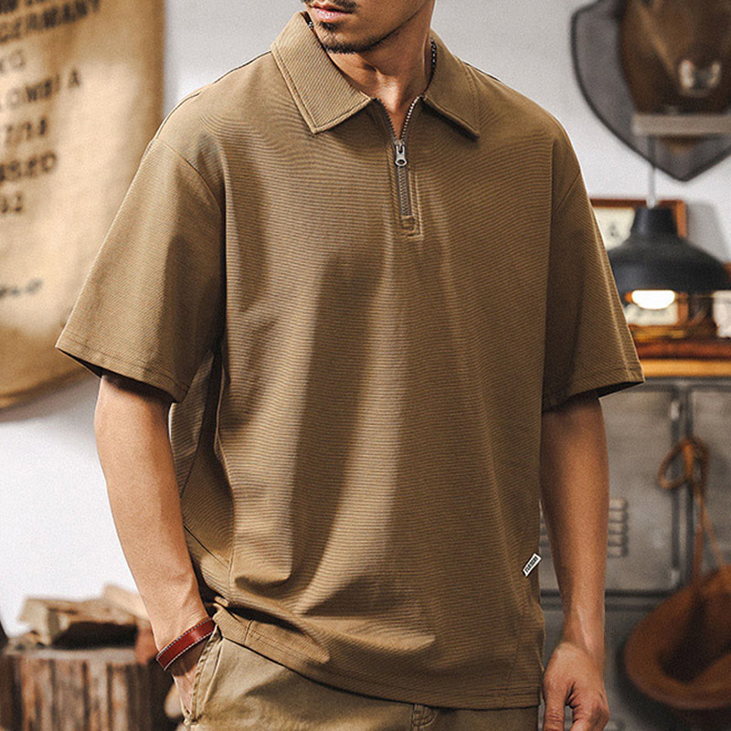 Olivenorma Mens Short Sleeve Cotton Blend Zip Closure Loose Fit Polo Shirt - image 2