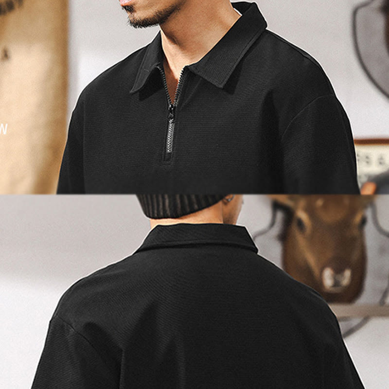 Olivenorma Mens Short Sleeve Cotton Blend Zip Closure Loose Fit Polo Shirt - image 16