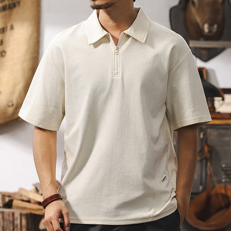Olivenorma Mens Short Sleeve Cotton Blend Zip Closure Loose Fit Polo Shirt - image 5