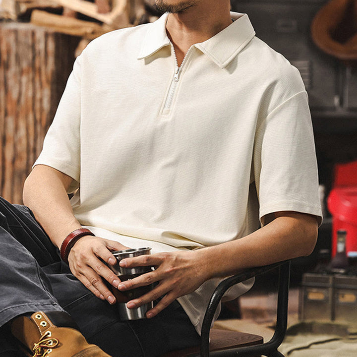 Olivenorma Mens Short Sleeve Cotton Blend Zip Closure Loose Fit Polo Shirt - White - 4XL - image 4