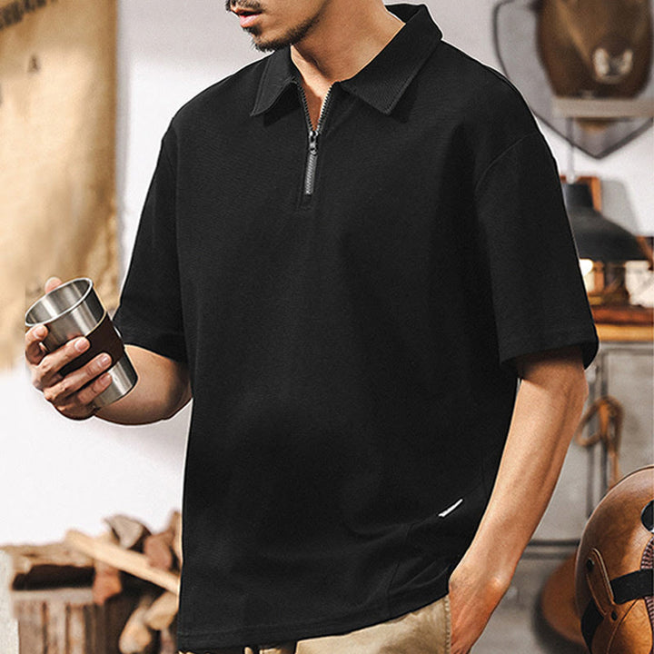 Olivenorma Mens Short Sleeve Cotton Blend Zip Closure Loose Fit Polo Shirt - image 10