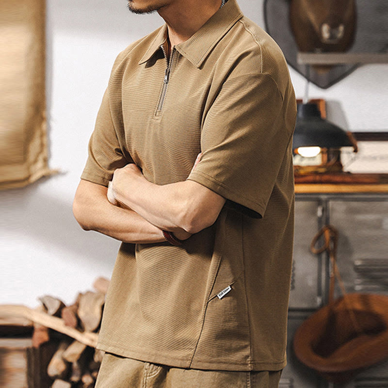Olivenorma Mens Short Sleeve Cotton Blend Zip Closure Loose Fit Polo Shirt - image 2