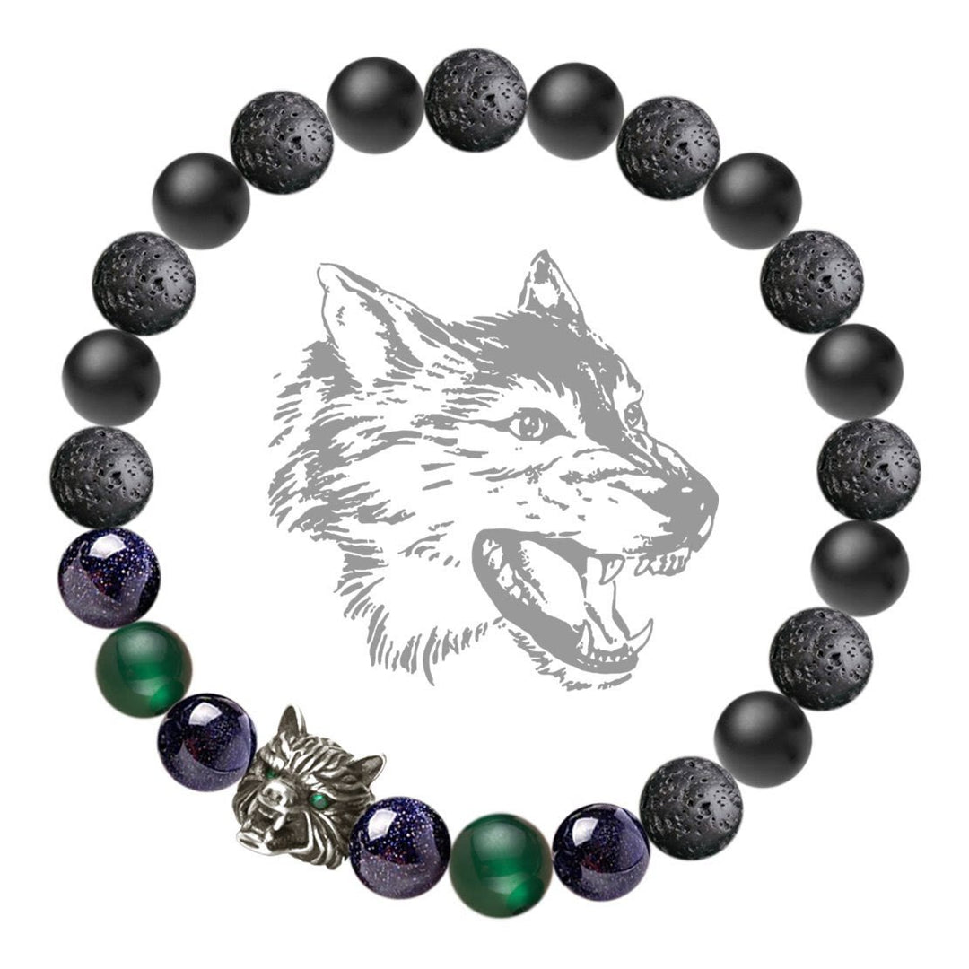 Olivenorma Fenrir Wolf Head Inner-Strength Protection Gemstone Bracelet - Black&Green - image 7