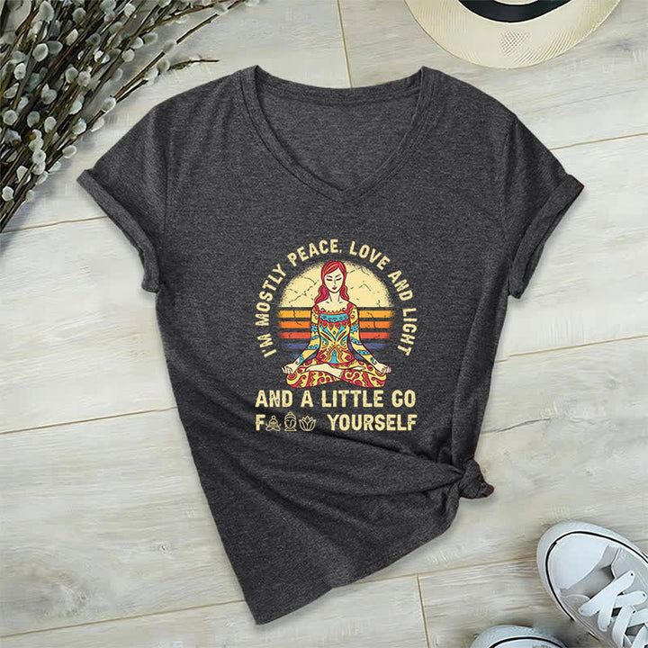 Olivenorma "I'm Mostly Peace, Love and Light" Yoga T-Shirt - Gray - 2XL - image 15