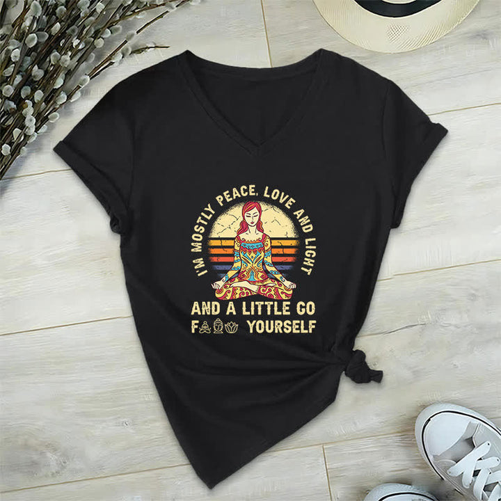 Olivenorma "I'm Mostly Peace, Love and Light" Yoga T-Shirt - Black - 2XL - image 0