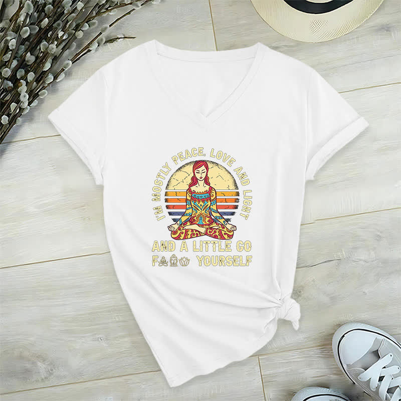 Olivenorma "I'm Mostly Peace, Love and Light" Yoga T-Shirt - White - 2XL - image 3