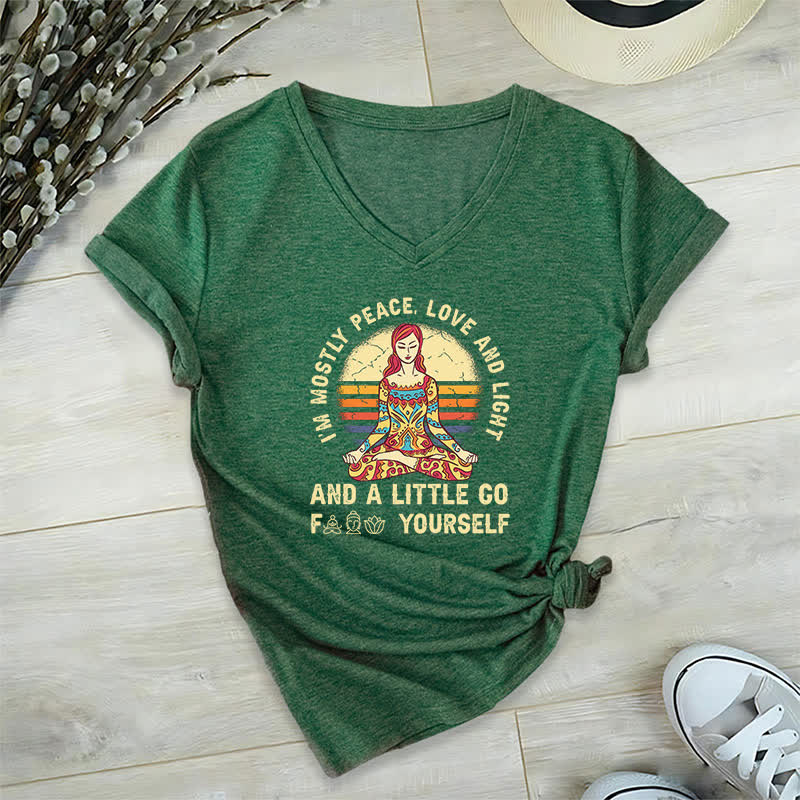 Olivenorma "I'm Mostly Peace, Love and Light" Yoga T-Shirt - Dark Green - 2XL - image 9