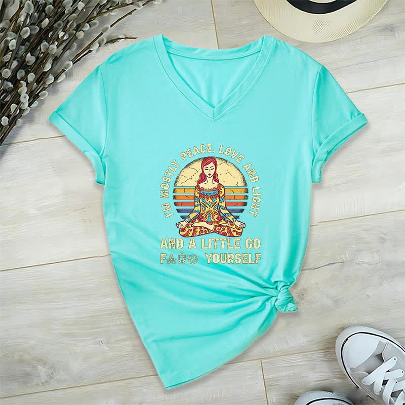 Olivenorma "I'm Mostly Peace, Love and Light" Yoga T-Shirt - Lake Blue - 2XL - image 33