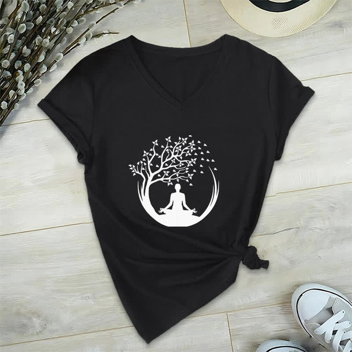 Olivenorma Yoga Meditation Pilates Namaste V-Neck T-Shirt - Black - 2XL - image 11