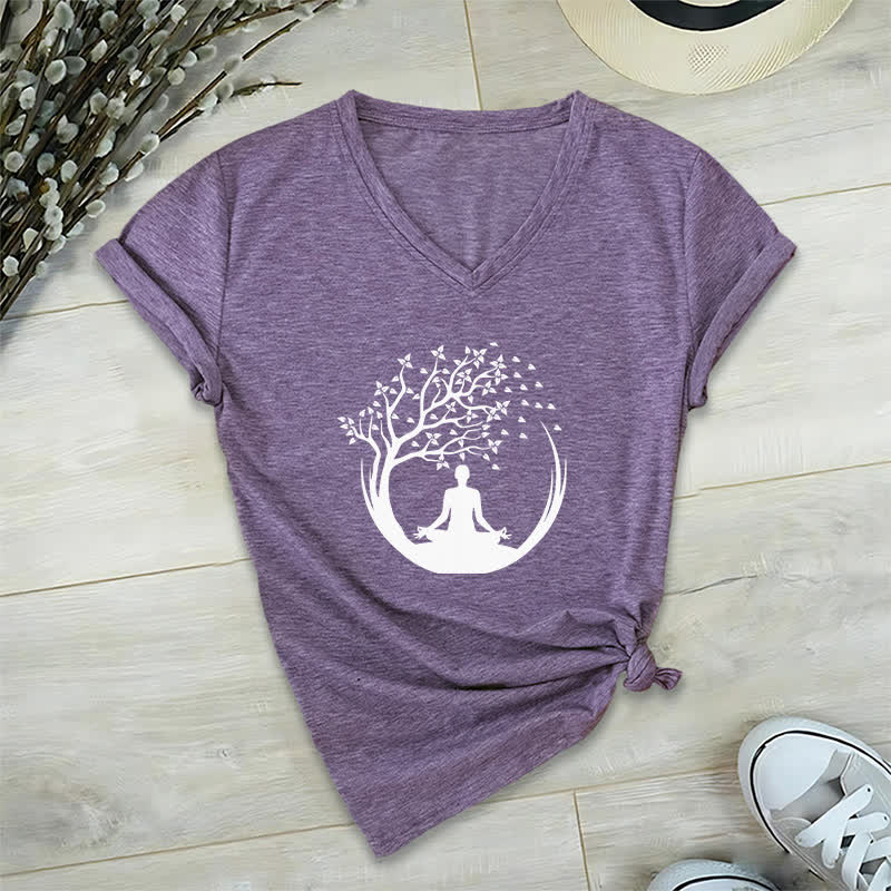 Olivenorma Yoga Meditation Pilates Namaste V-Neck T-Shirt - Purple - 2XL - image 25
