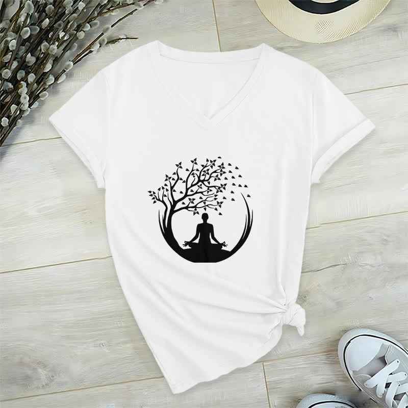 Olivenorma Yoga Meditation Pilates Namaste V-Neck T-Shirt - White - 2XL - image 0