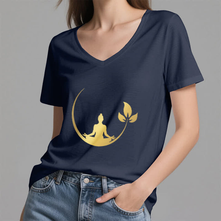 Olivenorma Yoga Lotus Buddha Meditation V-Neck T-Shirt - image 7