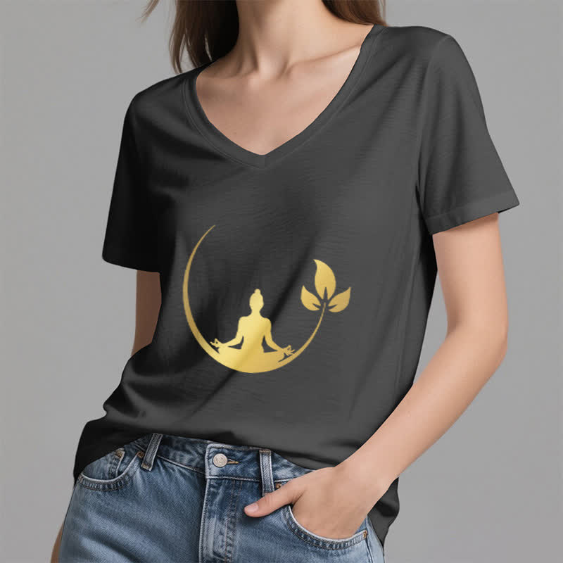 Olivenorma Yoga Lotus Buddha Meditation V-Neck T-Shirt - image 13