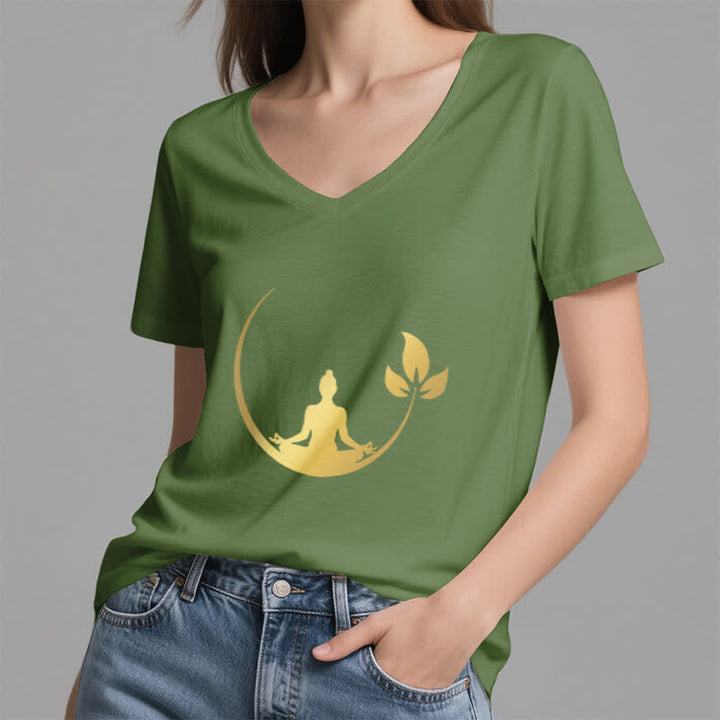Olivenorma Yoga Lotus Buddha Meditation V-Neck T-Shirt - image 11