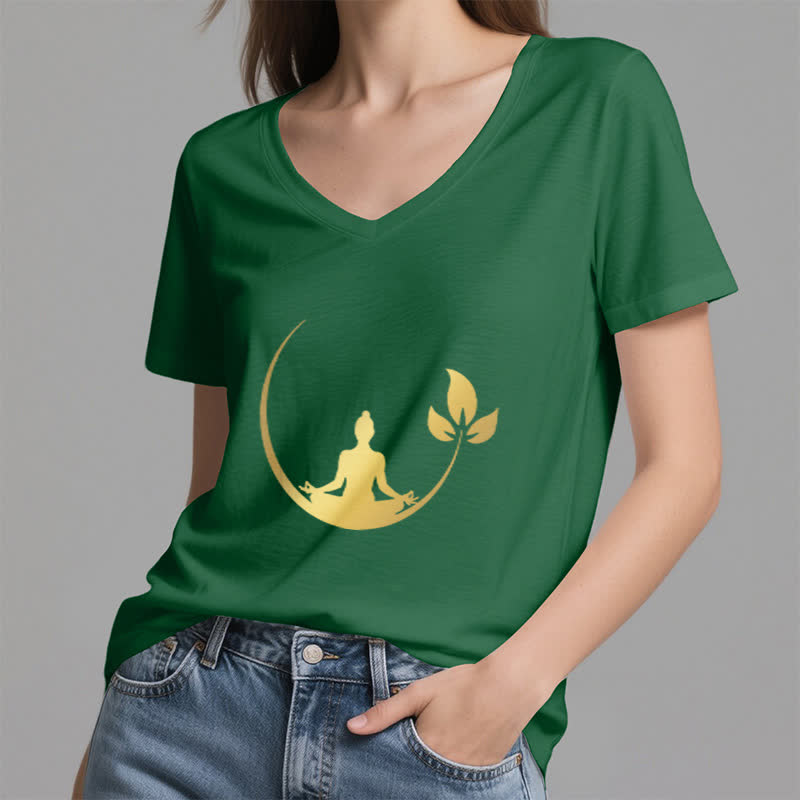 Olivenorma Yoga Lotus Buddha Meditation V-Neck T-Shirt - image 9