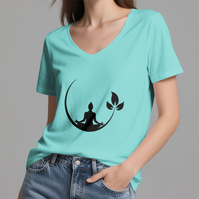 Olivenorma Yoga Lotus Buddha Meditation V-Neck T-Shirt - image 25