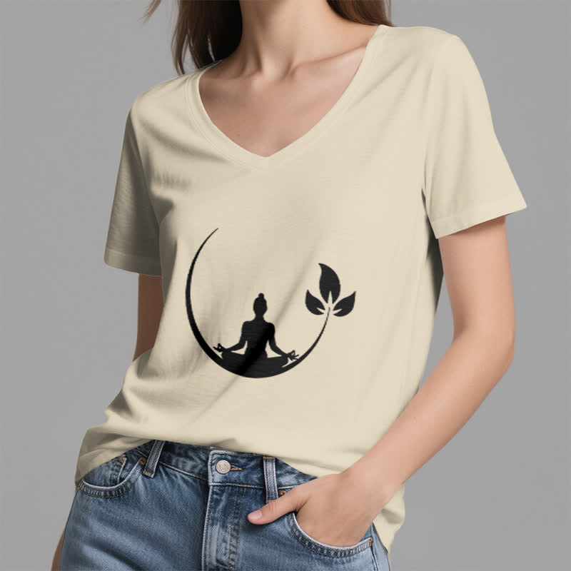 Olivenorma Yoga Lotus Buddha Meditation V-Neck T-Shirt - image 23