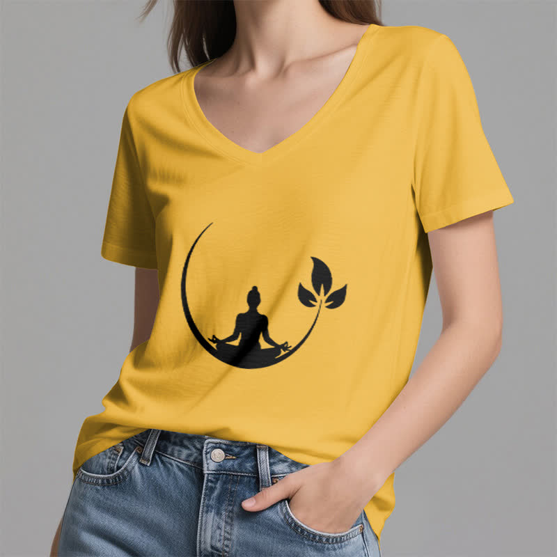 Olivenorma Yoga Lotus Buddha Meditation V-Neck T-Shirt - image 1