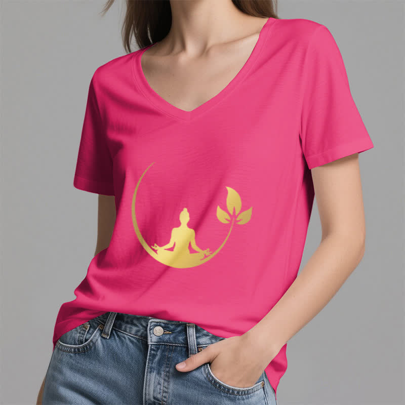 Olivenorma Yoga Lotus Buddha Meditation V-Neck T-Shirt - image 21