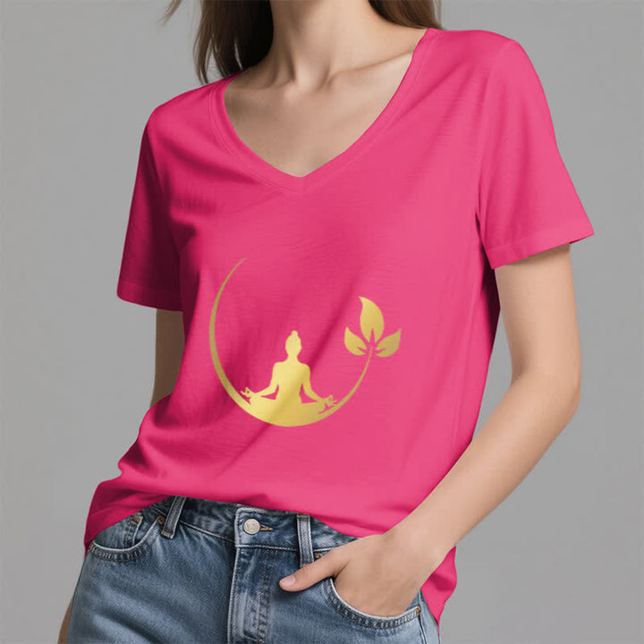 Olivenorma Yoga Lotus Buddha Meditation V-Neck T-Shirt - image 21