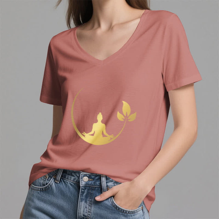 Olivenorma Yoga Lotus Buddha Meditation V-Neck T-Shirt - image 19
