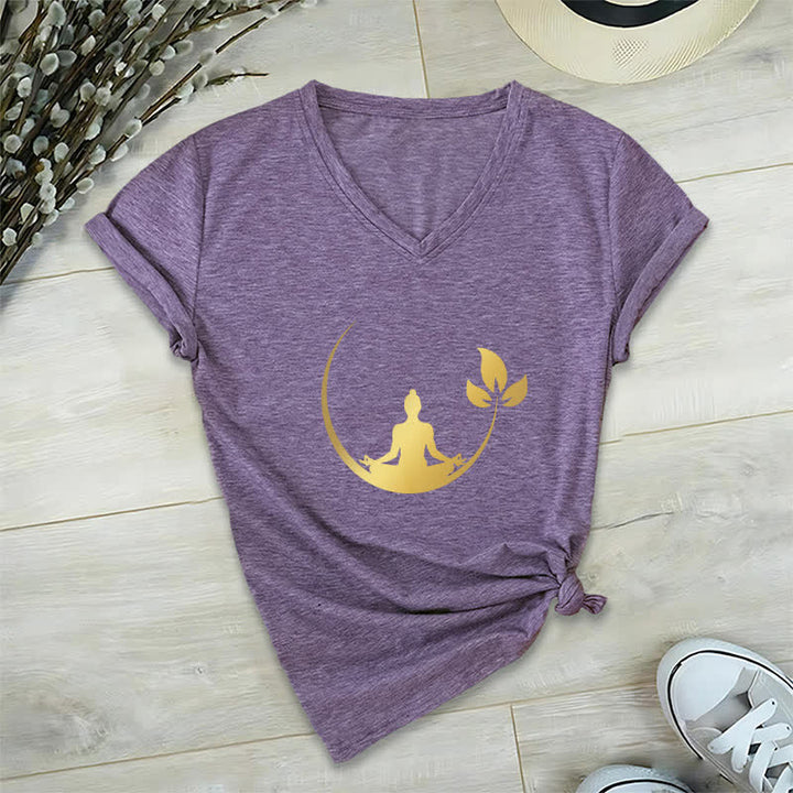 Olivenorma Yoga Lotus Buddha Meditation V-Neck T-Shirt - Purple - 2XL - image 26